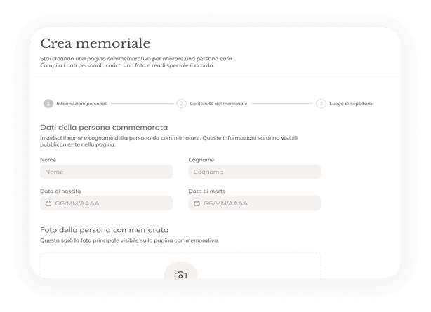 Memorial creation interface